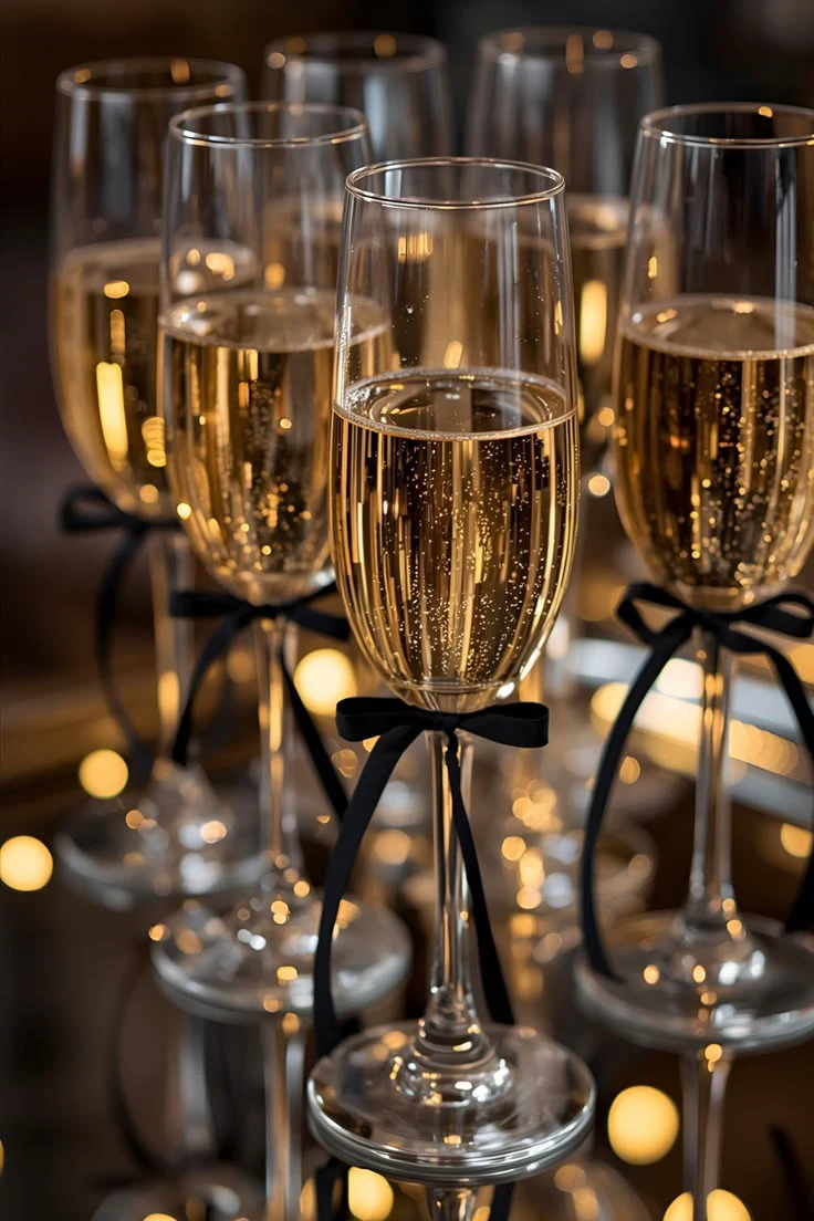 Celebration glasses finished with elegant black bows