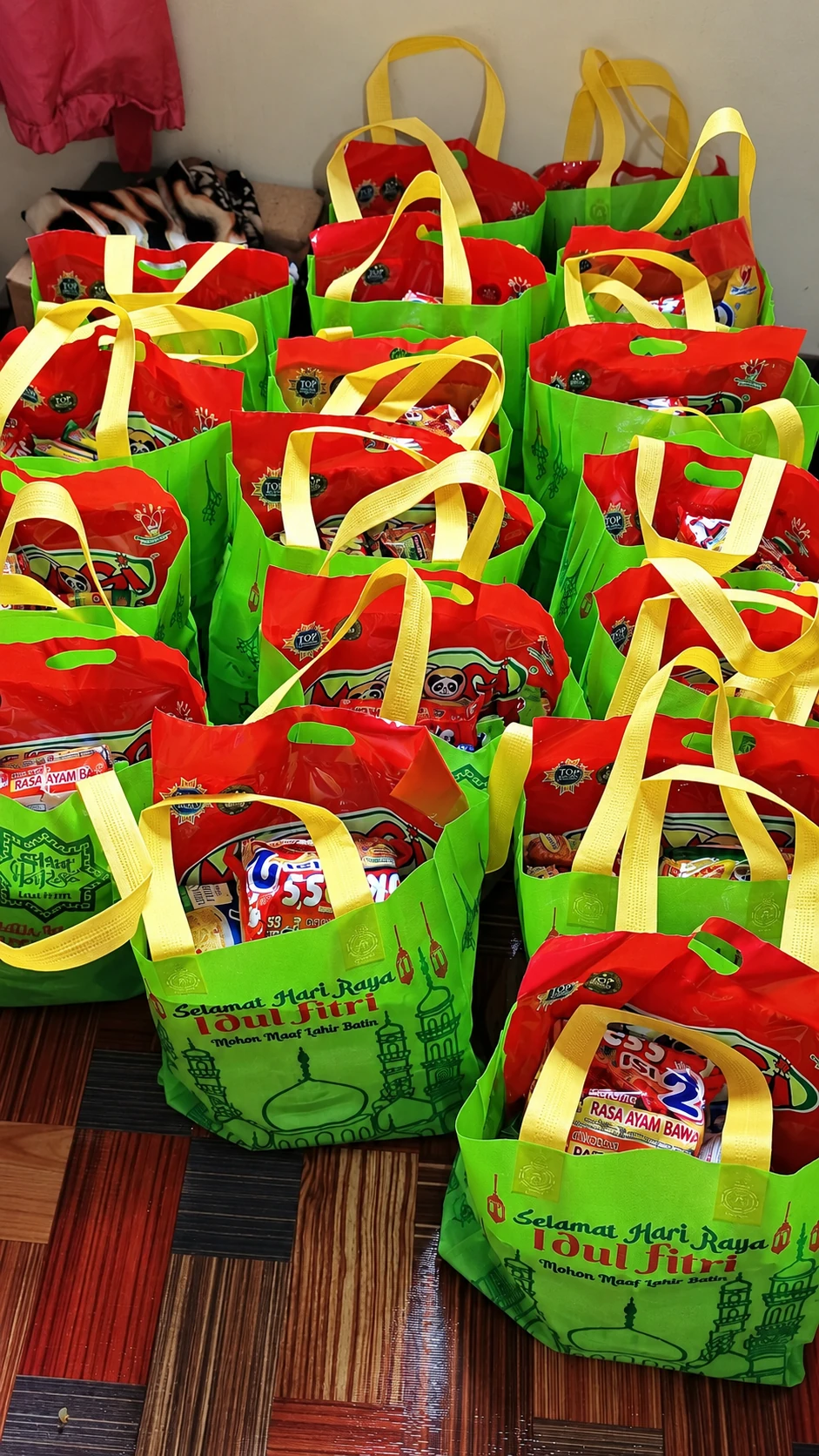 Bright Eid gift bags prepared for children's celebrations